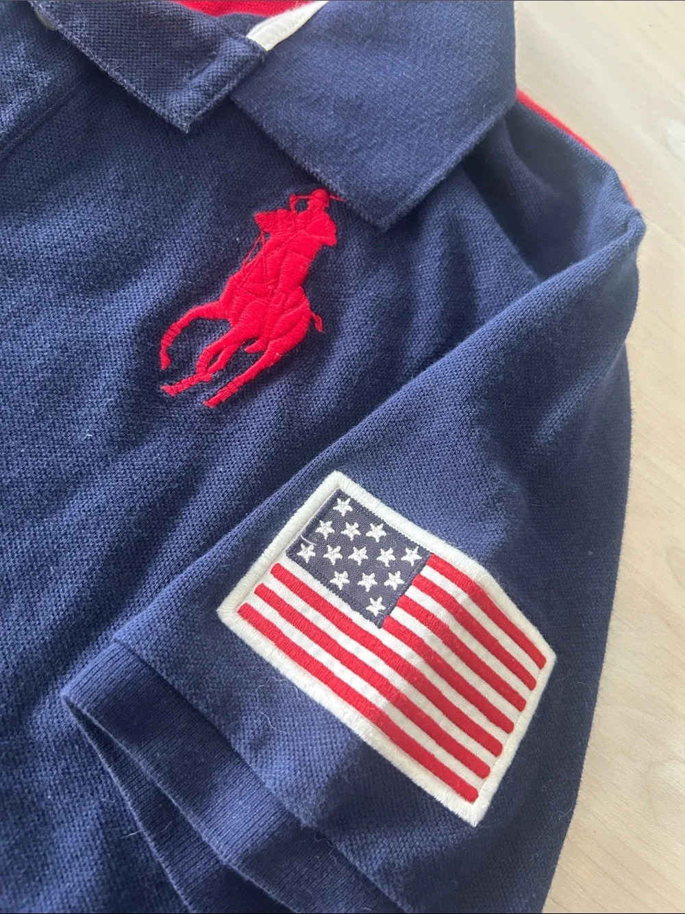 Polo by Ralph Lauren Boys Navy, White & Red Diagonal Colorblock Polo